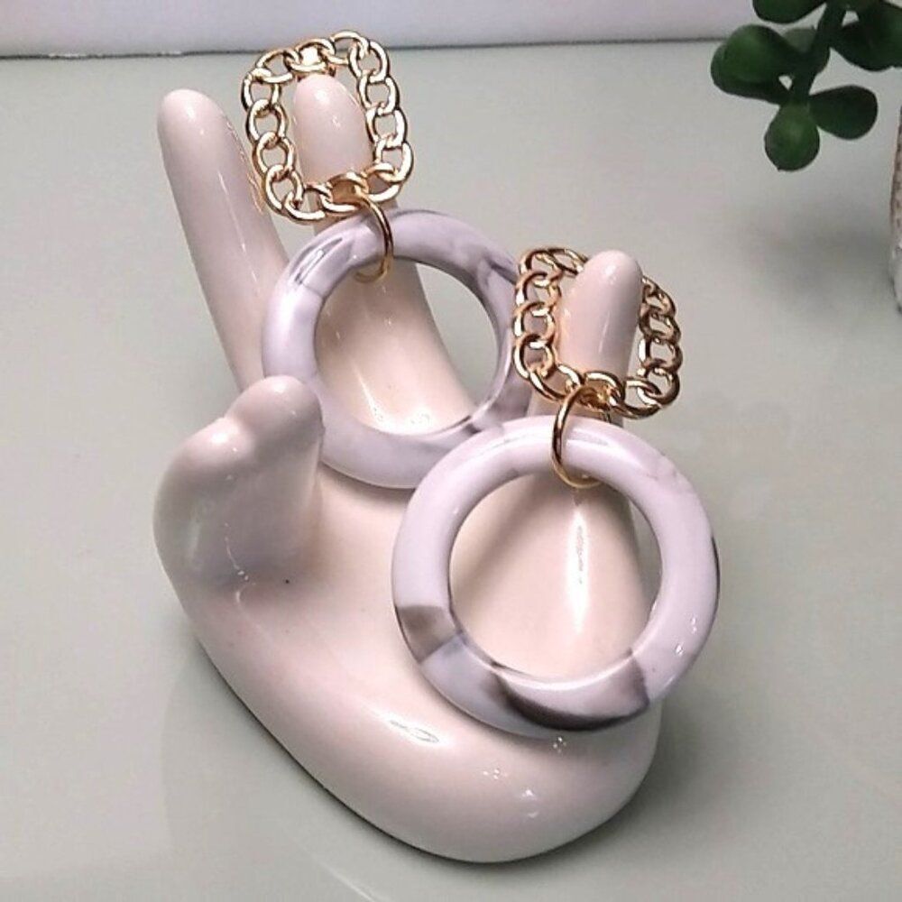 White & Gray Swirl Acrylic Hoop Drop Earrings.
